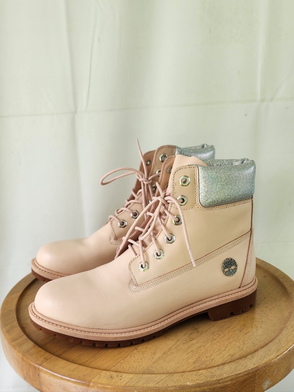 Timberland Women’s Pink Lace-Up Leather Combat Boots